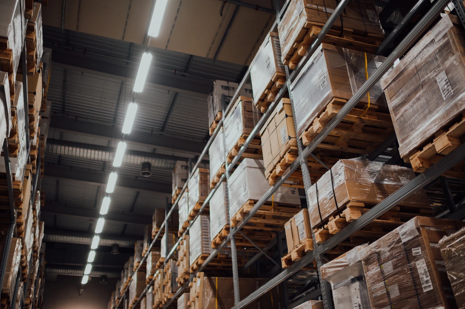 Cartons stored on warehouse racking